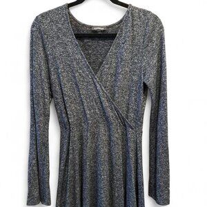 Express Brand Dark Gray Heather Bell Sleeve Wrap Mini Dress